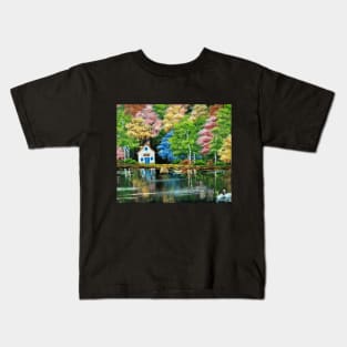 Autumn forest and lake house Kids T-Shirt